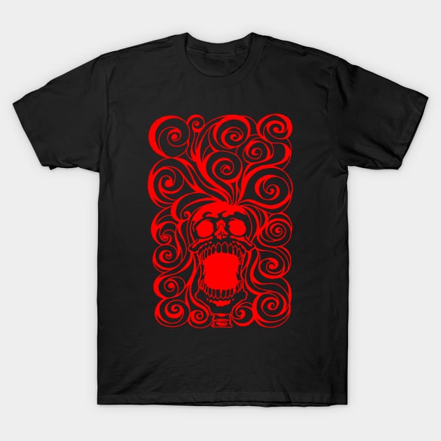 Screeching Skull With Bad Hair Day Red T-Shirt by ebayson74@gmail.com